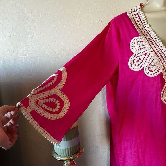 Cute J. Crew NWT Corded Trim Short Hot Pink Tunic Embroidery Dress Beach Pool - Picture 10 of 10
